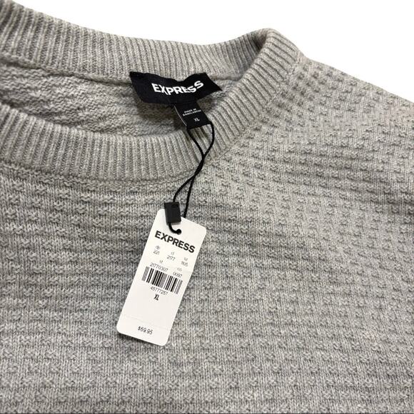 NWT Express Men's XL Grey Knit Crew Neck Long Sleeve Sweater 100% Cotton - Picture 3 of 5